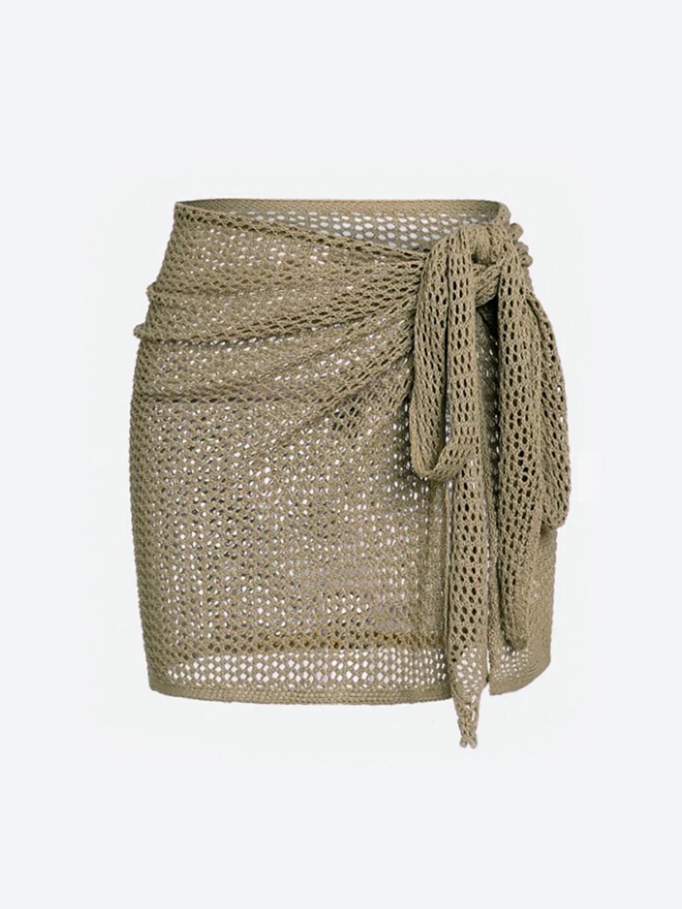 Women's Knitted Short Skirt with Hollow Straps and Slit, Sexy Beach Coverup Shirt for Summer